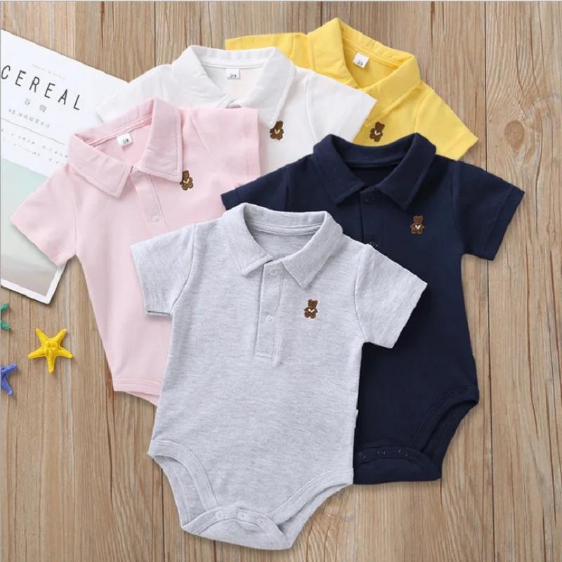 Newborn Baby Romper 0-12 Months 2023 Summer Solid 3 Colours Polo Infant Babe Boy Girl Clothes Jumpsuit New Born Bebies Roupas