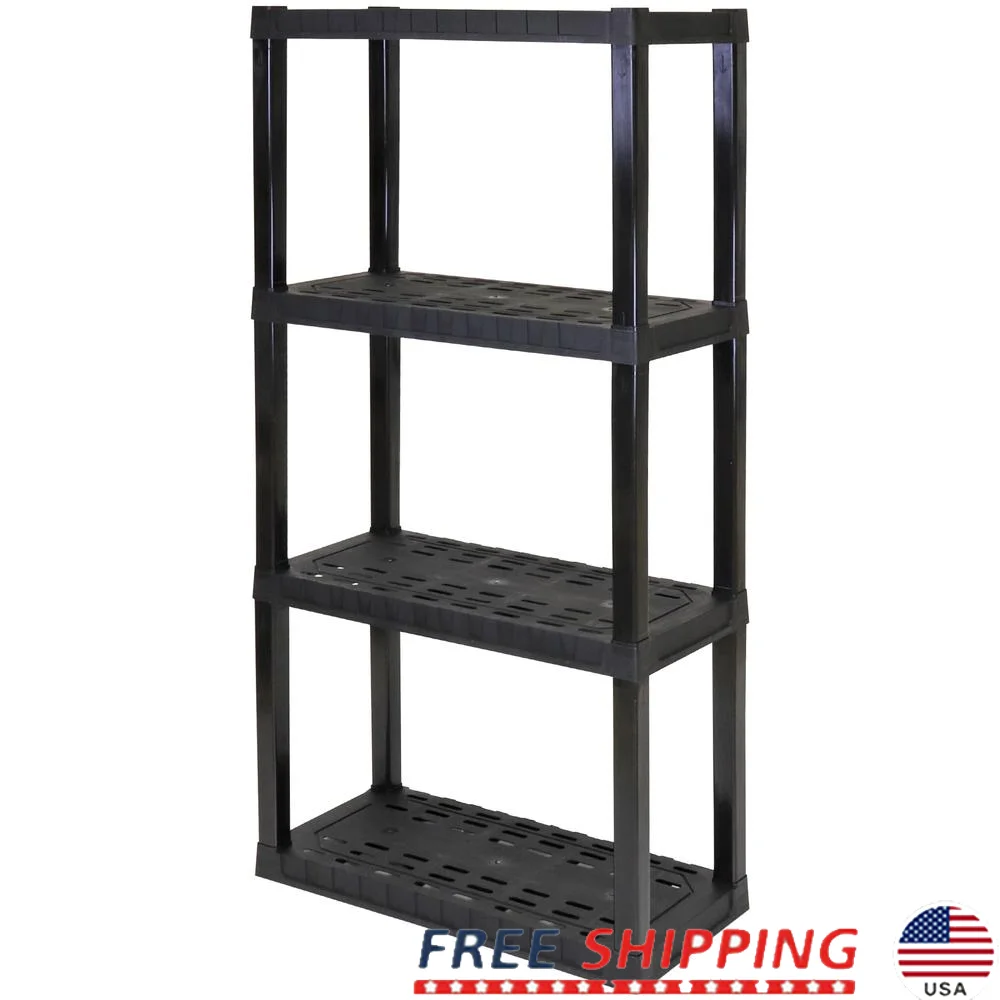 Plastic Garage Shelves 4-Tier Heavy Duty Shelving Unit Versatile Storage Solution Home or Office Durable Rust-Resistant Snap Fit