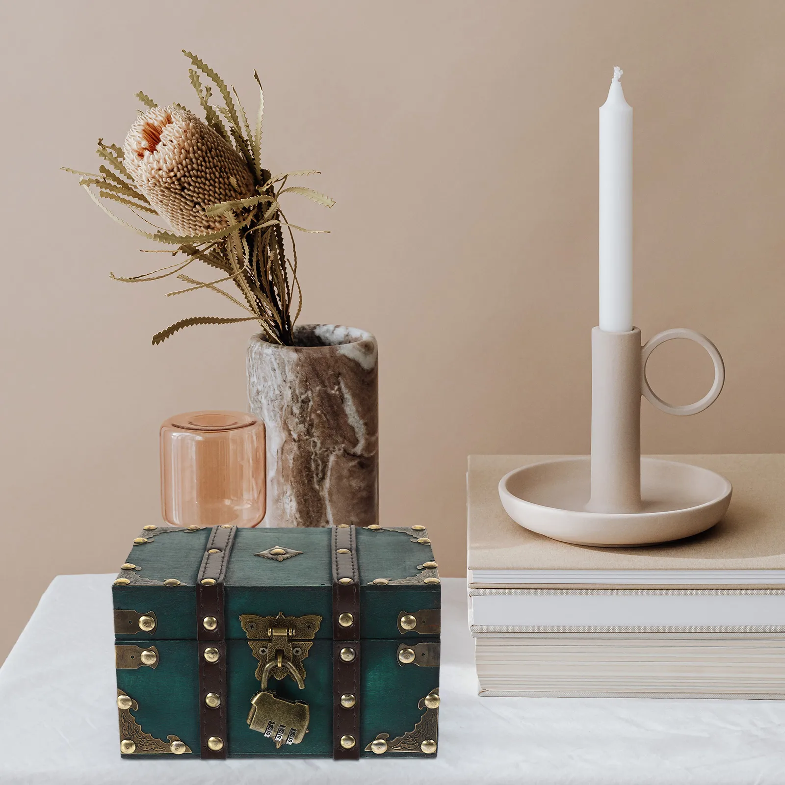 

Large Wooden Treasure Chest Vintage Locked Storage Box for Jewelry Sundries Retro Wood Organizer Case Home Office Decor