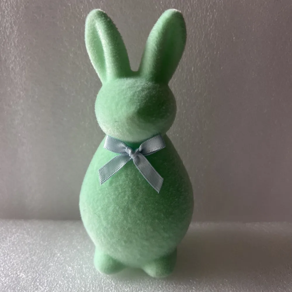 Easter Holiday Foam Flocked Rabbit Figures with Bow Plush Bunny Sculpture 3D Standing Solid Color Bunny Ornaments Party Favors