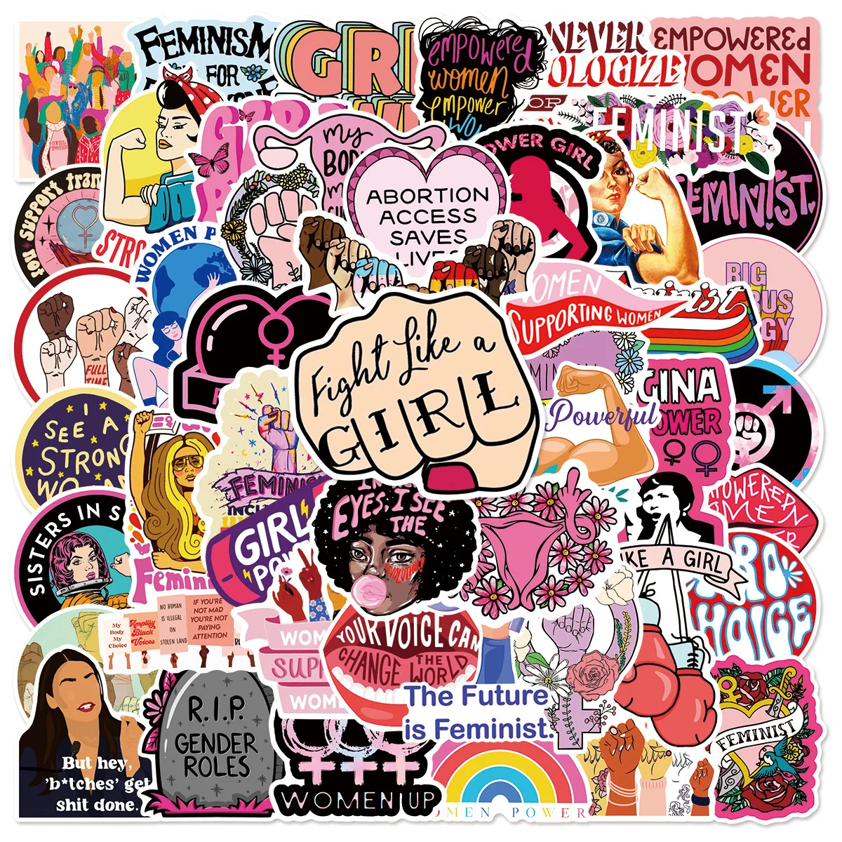 50PCS Women’s Strength and Power Graffiti Stickers Decorative Laptop Skateboard Phone Case iPad Waterproof Stickers Kids Toy