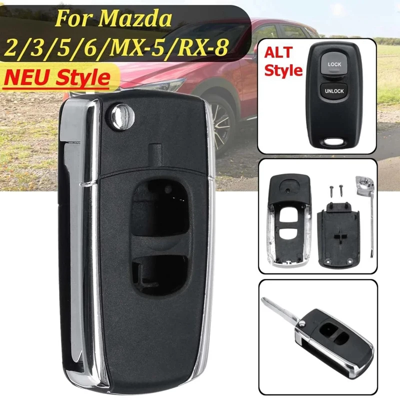 

2 Buttons Remote Flip Folding Car Key Shell Case Uncut Blank Blade Replacement For Mazda 2 3 5 6 MX-5 RX-8