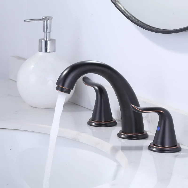 Bathroom Faucet RubbedBronze Bathroom Sink Faucet 3Hole Vanity Faucet 2Handle Basin Tap with Pop Up Drainand Supply Hose