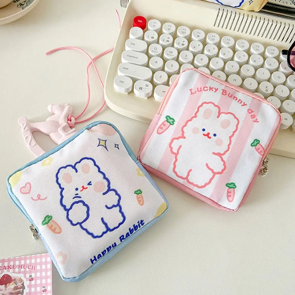 Cartoon Bear Rabbit Sanitary Mat Bag Credit Card Holder Makeup Organizer Tamper-Proof Storage Bag Cosmetics Napkin