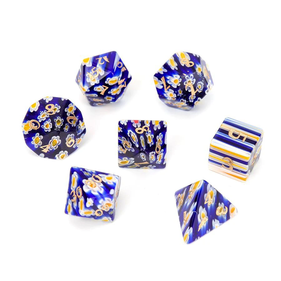 Spot Goods Sapphire Blue Glaze Polyhedral DND RPG Dice Semi-precious Stones Ornaments Jewelry Custom Font Symbol Pattern Logo