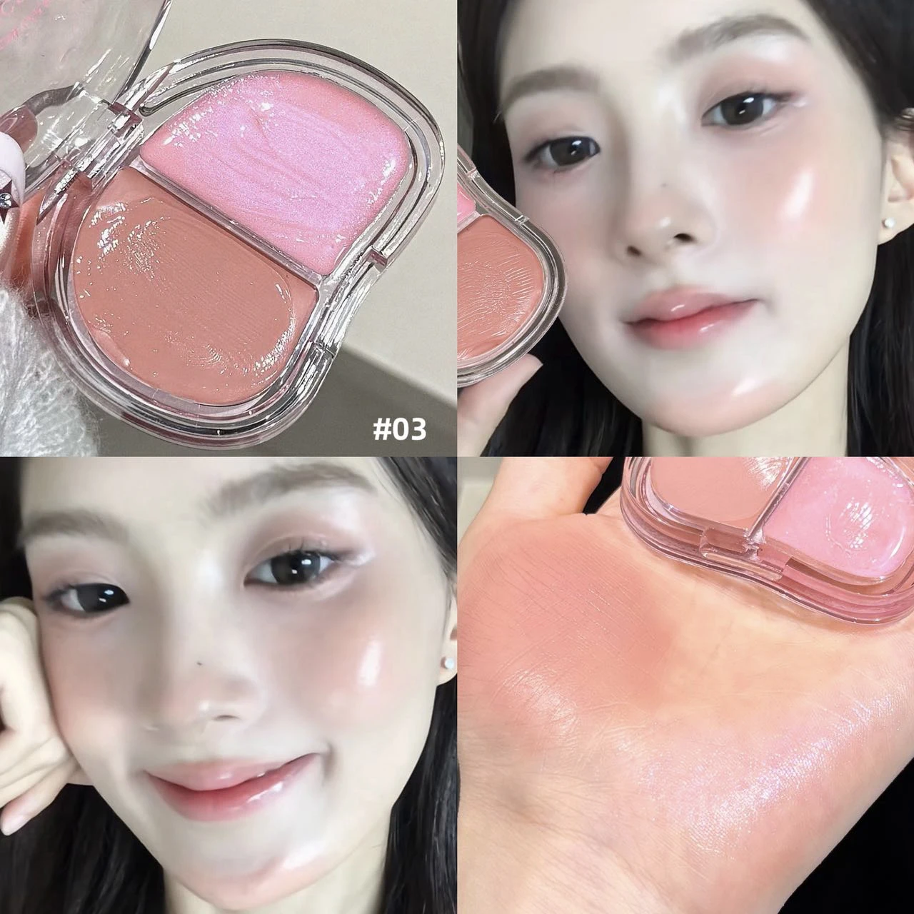 Face Blush Hydrating Cream Two Color In 1 Palette Natural Smudge Moisturizing Blush Palette Cheek Tint Highlighter Korean Makeup