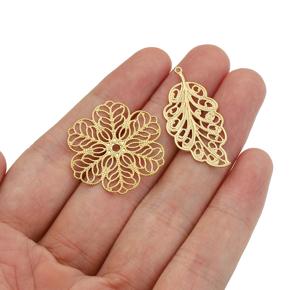 No Fade 20pcs 10pcs Stainless Steel Flower Filigree Leaf Leaves Pendants Charms for Necklace Earrings Jewelry Making DIY