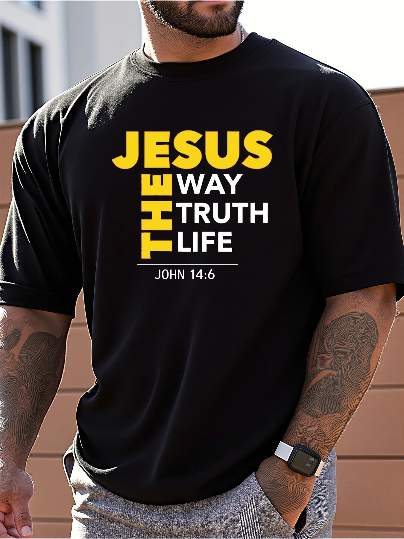 T Shirt For Man 100% Cotton Summer Christ Faith Jesus Way Truth Life Print Casual Slim Fit Round Neck Short Sleeved T-shirt Top