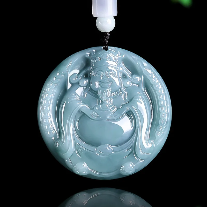 Burmese Jadeite God of Wealth Pendant Necklace Charm Vintage Designer Real Jewelry Burmese Jade Gifts for Women
