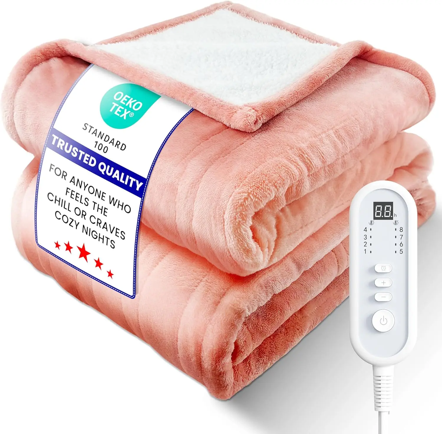 

Electric Heated Blanket with Flannel & Sherpa, Even Heat, Auto-Off Timer, 8 Temperature Settings for Cozy Comfort