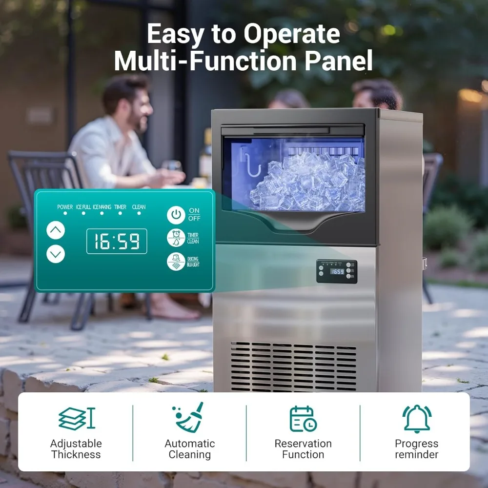 Commercial Ice Maker Machine 120 Lbs/24H Stainless Steel Under Counter, Freestanding Ice Machine, 45 Ice Cubes in 8-15 Minutes