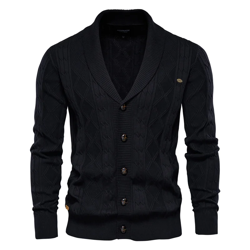 AIOPESON Argyle Cotton Cardigan Solid Color 8