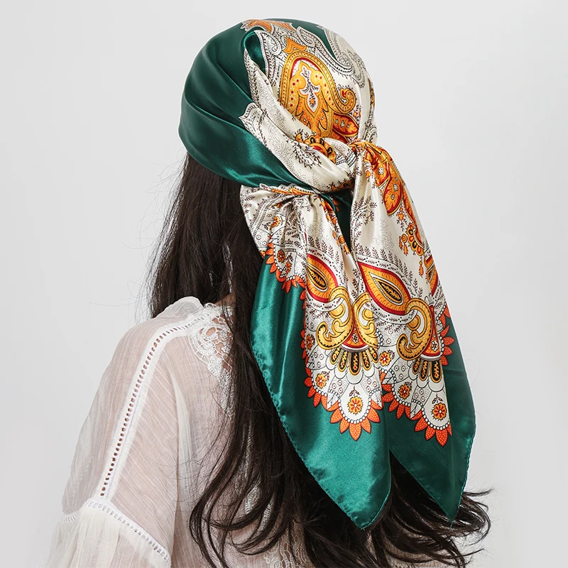Luxury Brand Square Silk Scarf Women Shawl 90*90cm Cashew Print Kerchief Femme HeadScarf Foulard Satin Bandana Hijab Scarves image 5