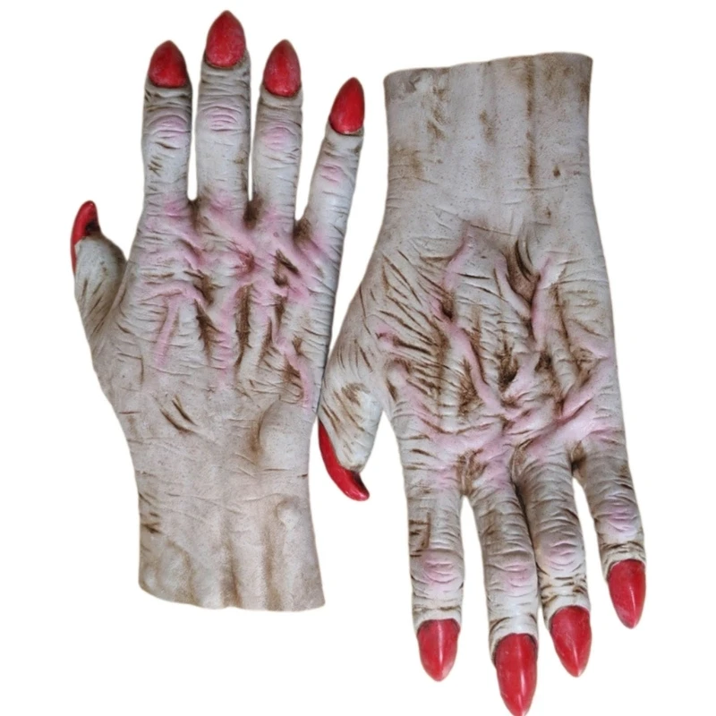 Unisex Scary Halloween Gloves Cosplay Latex Hand Full Gloves Horrible Claw for Masquerades K3KF