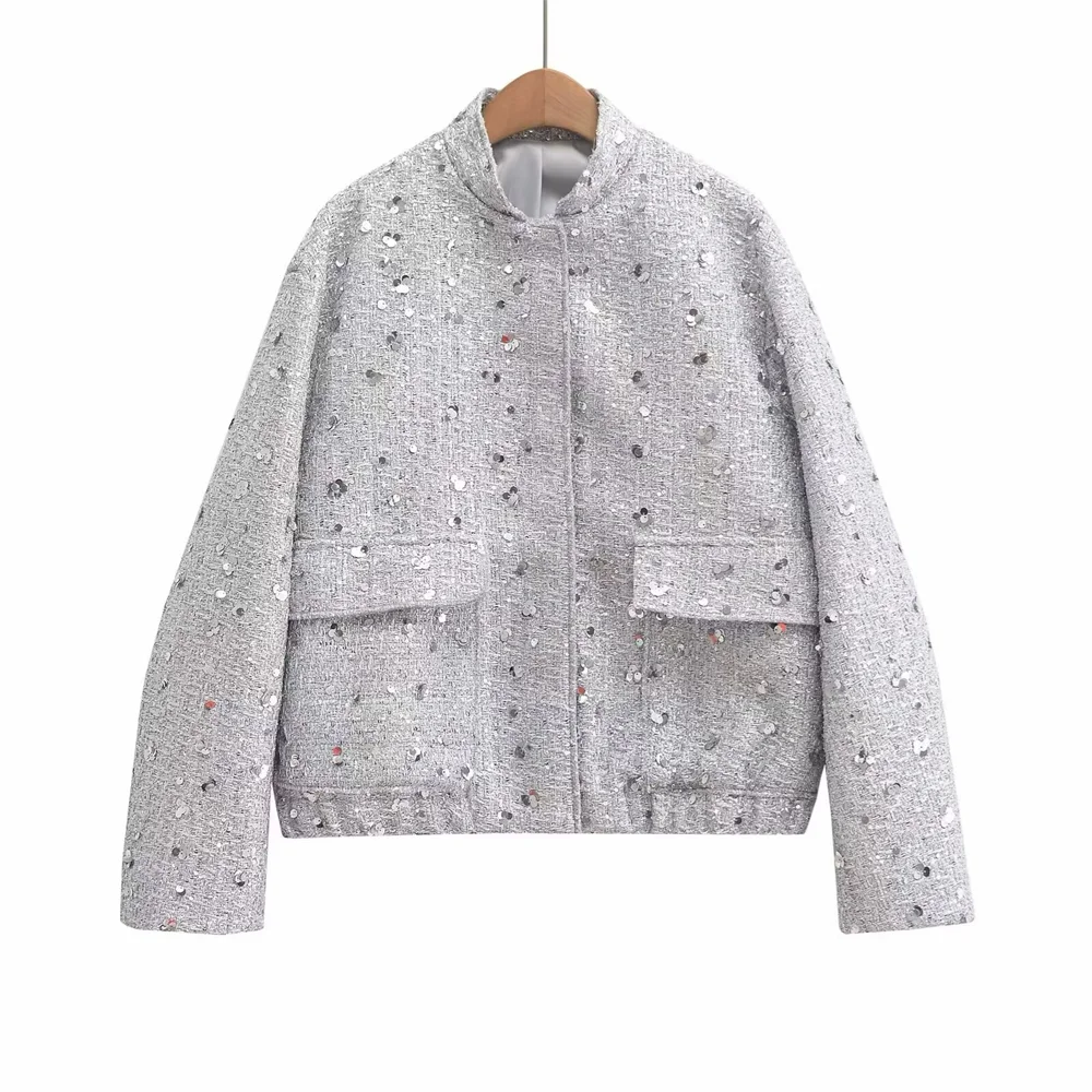 PB&ZA2024 autumn new women\'s fashionable temperament casual loose and versatile sequin embellished jacket jacket jacket