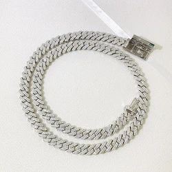 8MM Moissanite Cuban Necklace Hiphop 2 Row D VVS Moissanite Diamond Miami Chain Necklace 925 Sterling Silver Pass Tester Gift