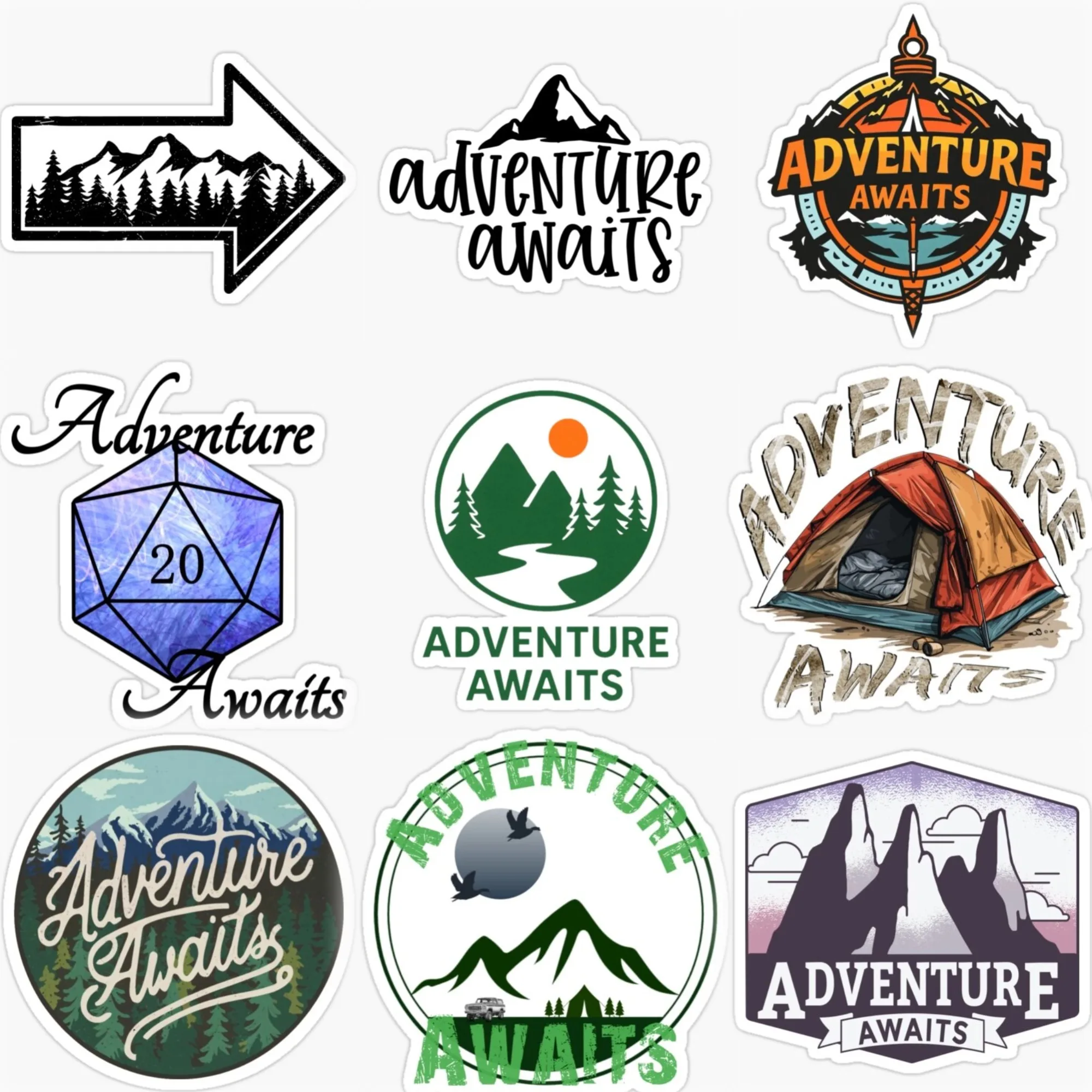 

Adventure Awaits Travel Camping PVC Car Stickers for Van Bicycle Motorcycle Off-road Helmet Bumper Decal Accessories