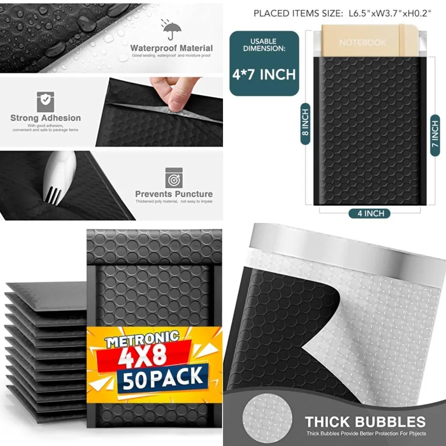 

4x8 Inch Bubble Mailer 50 Pack, Bubble Mailers, Waterproof Self Seal Adhesive Shipping Bags, Padded Envelopes for Shipping, Mai