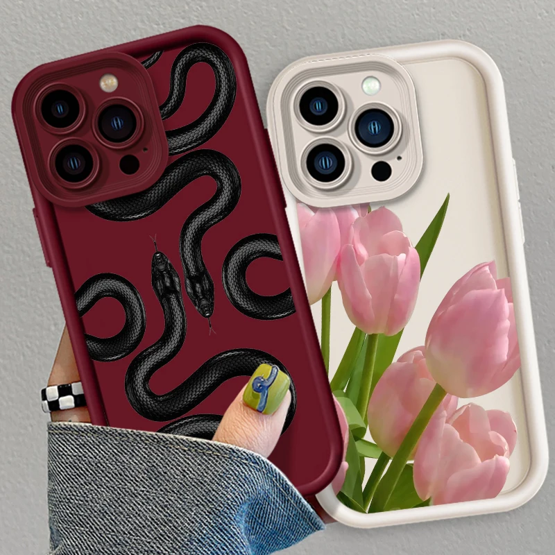 

Rose Flower Snake Cool Tulip Eye Ladder For Apple iPhone 15 14 13 12 11 XS XR X Pro Max Plus Soft Phone Case