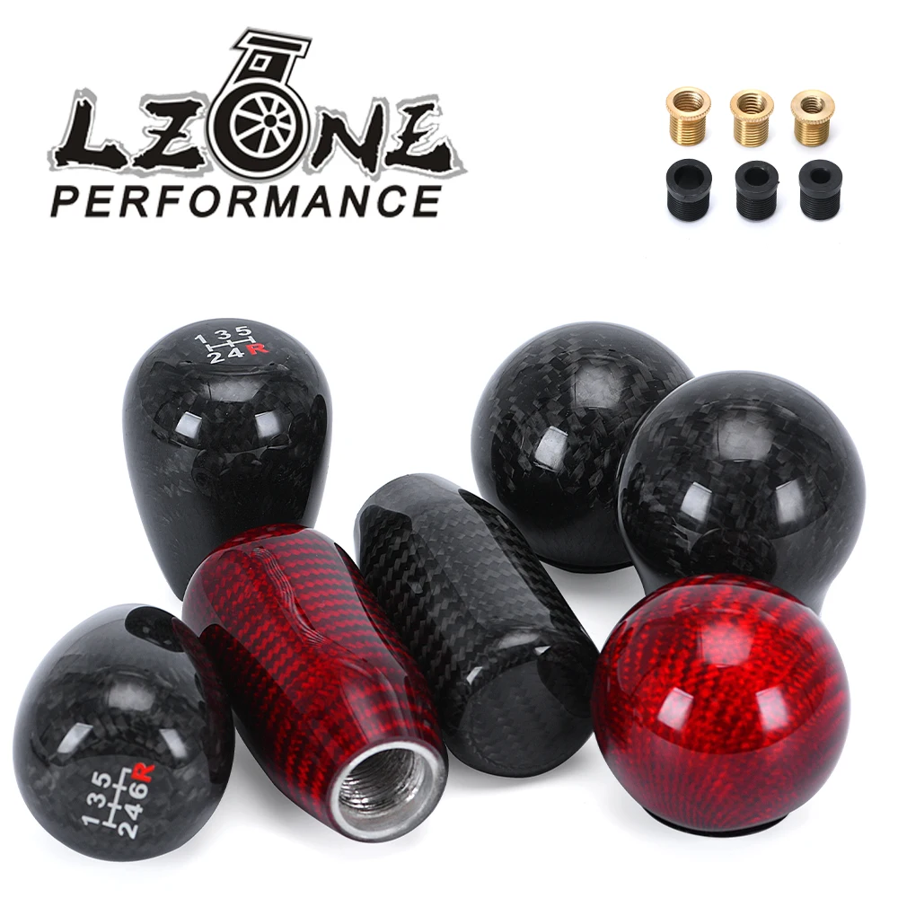 Racing Real Carbon Fiber Gear Shift knob Manual Transmission Shifter Lever Knob Round Ball Shape Handle Knob with Adaptors