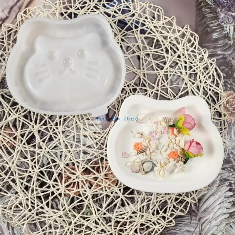 

U13D Storage Tray Decoration Mould Silicone White Cats Shaped Easy Release for Pet Lover Jewelry Holder Gypsum Mould