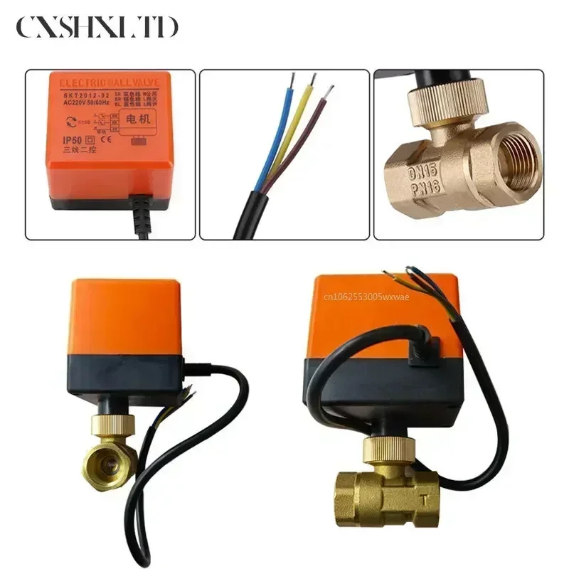 DN15/DN20/DN25/DN32 AC 220V Brass Electric Motorized Thread Ball Valve 2-Way 3-Wire DC 12V Solenoid Water Valve with Actuator