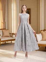 Nueva moda Organza flor bordado elegante Vestido largo verano sin mangas vestidos señora vacaciones noche Vestido de graduación