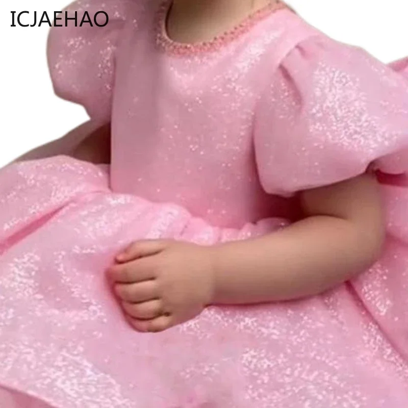 2025 Primo compleanno Festa Neonata Maniche a palloncino Abiti soffici Boutique con fiocco grande Abbigliamento elegante per outfit infantile