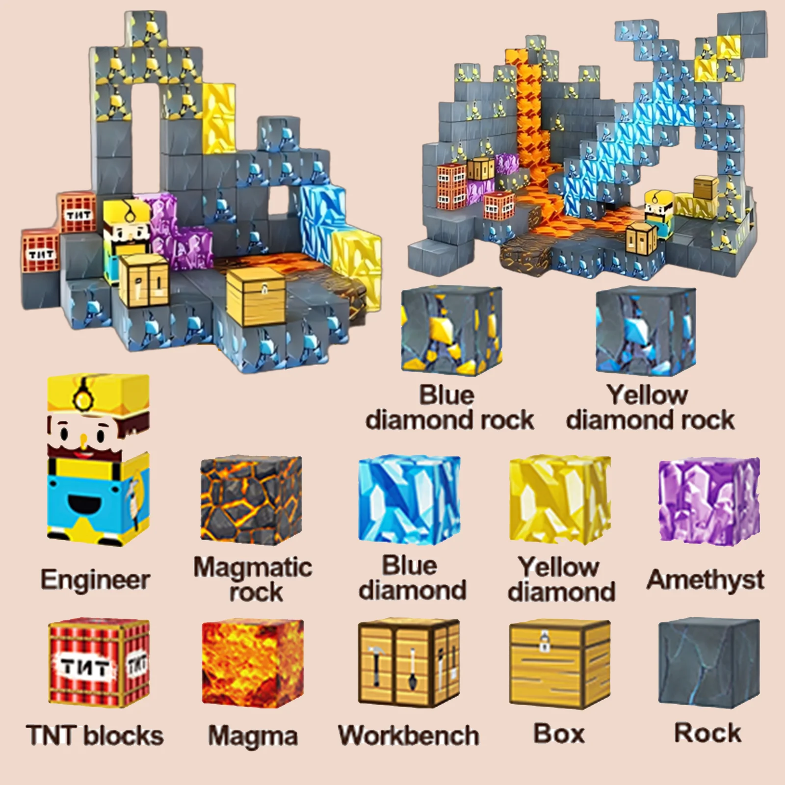 Magnetyczne klocki konstrukcyjne Mine Magnet World Edition Sword Caverns Zabawka dla maluchów w wieku 6+, zabawki edukacyjne Montessori dla dzieci, prezenty