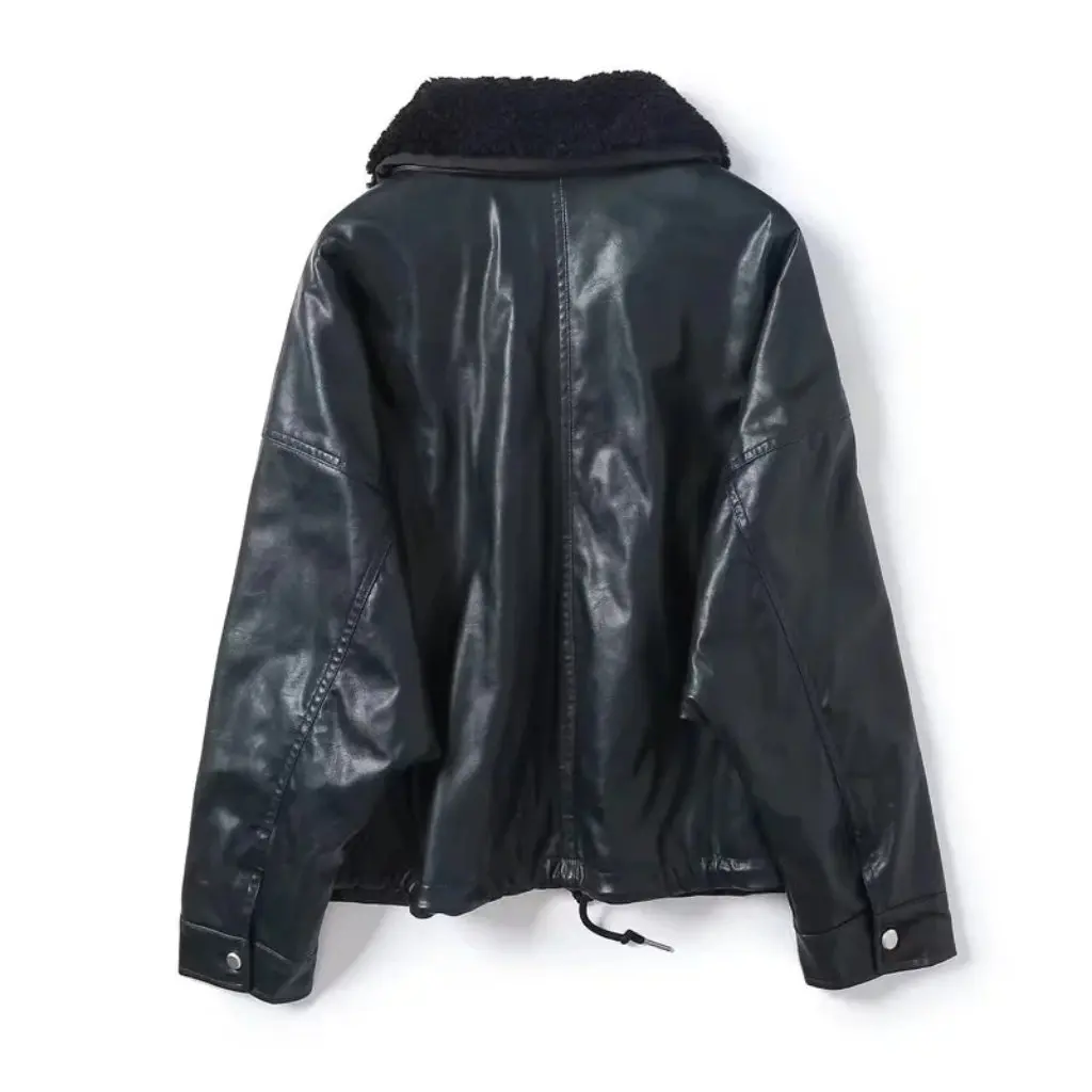 

TAOP & Women's Loose Lapel Long Sleeve Faux Fur PU Jacket European And American Style Fall/Winter New Outerwear
