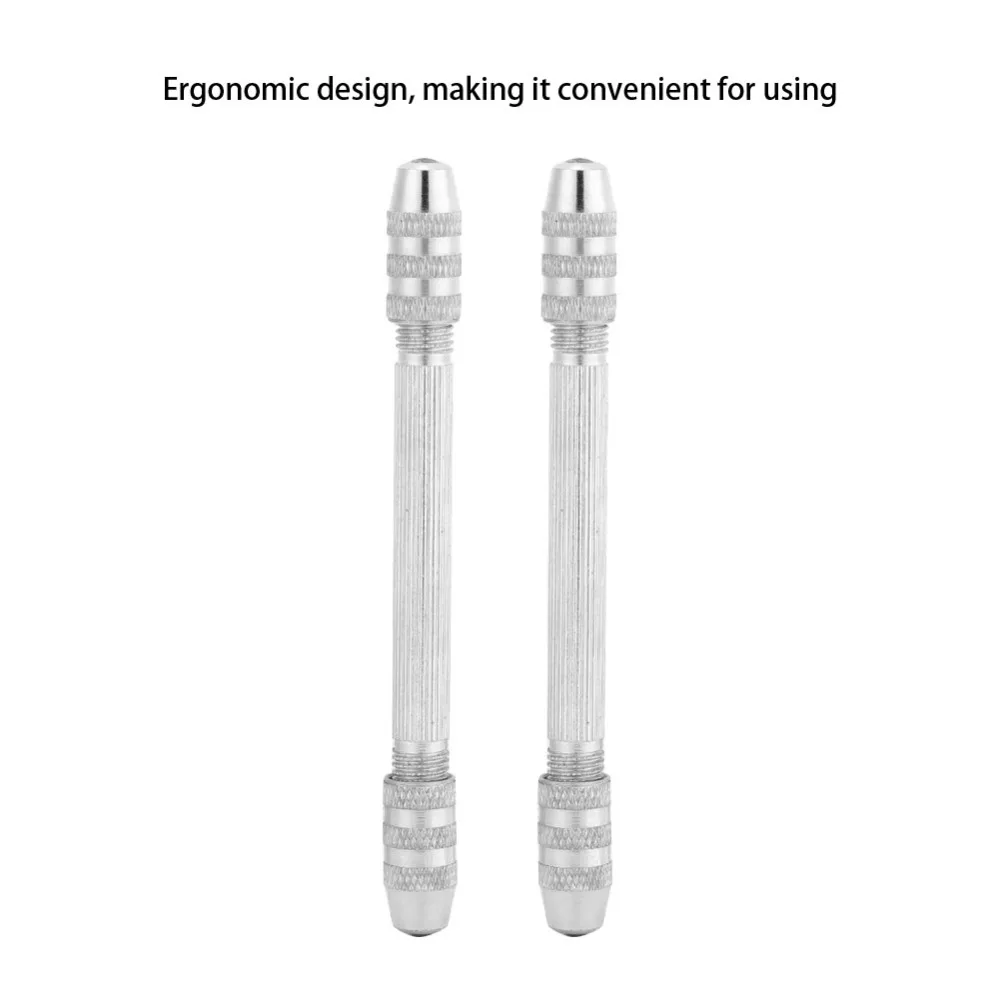 2Pcs Manual Metal Pin Vise Chuck Silver Length 10.3cm Double End Pin Vise Manual Hand Drill for Winding Copper Wire