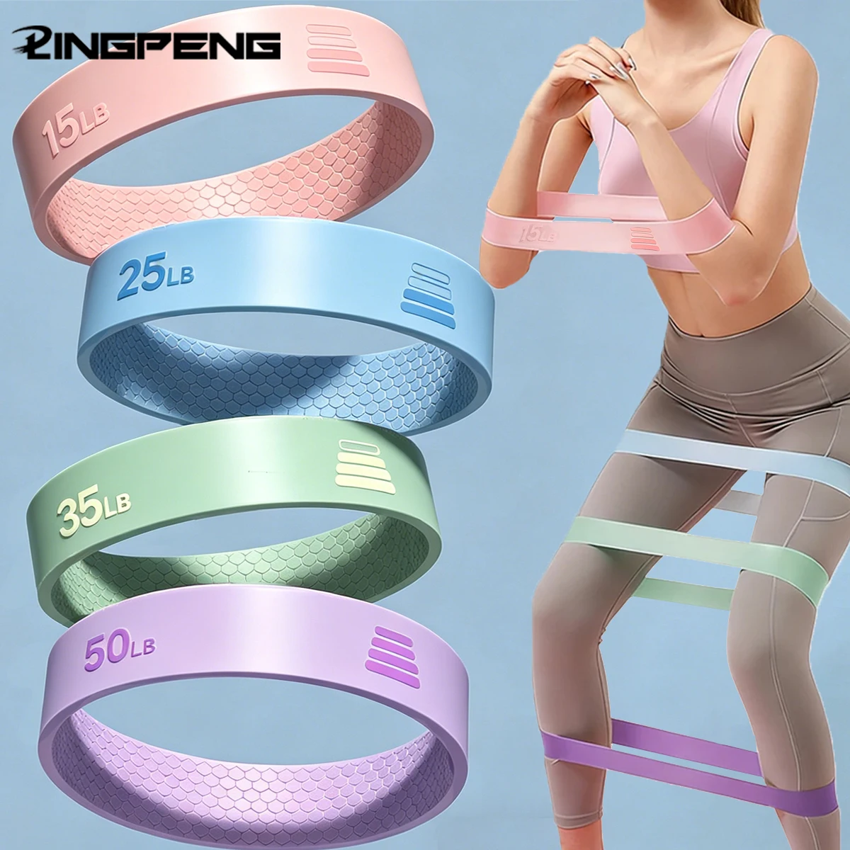 15LB-50LB Yoga Elastikring Verschiedene Stärken Elastisches Yoga-Band Dehnungsband Fitness-Bänder für Heimtraining