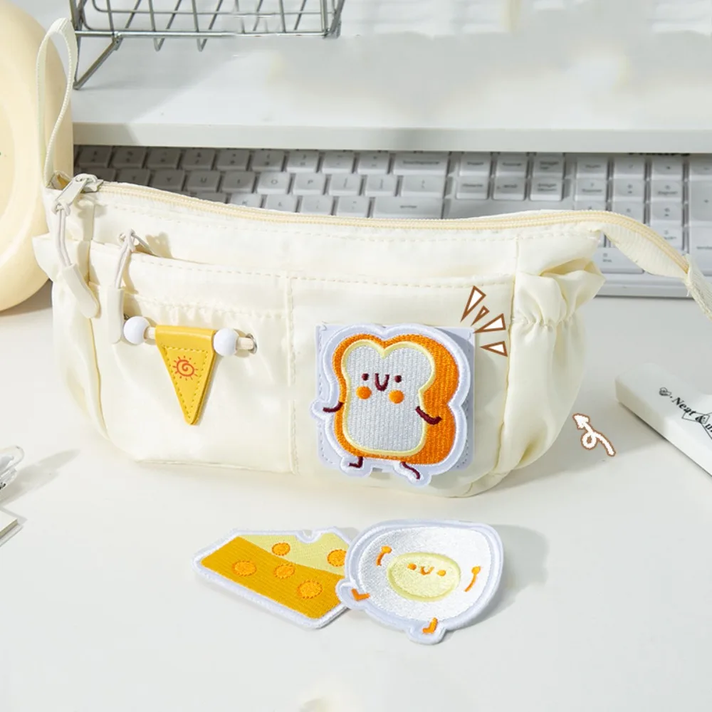 DIY Large Capacity Pencil Box Organizer Zipper Embroidered Patch Pencil Case Cartoon Portable Stationery Storage Bag Student