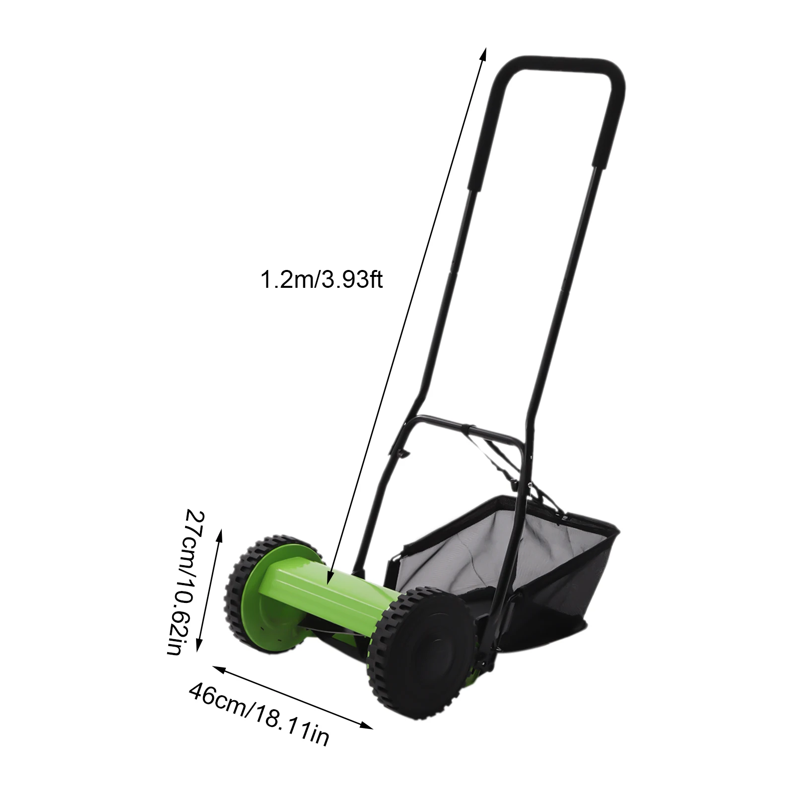 12-Inch Manual Lawn Mower 5-Blade Push Reel Lawn Mower with Grass Catcher Green Adjustable Height for Picking Up Leaves, Grass