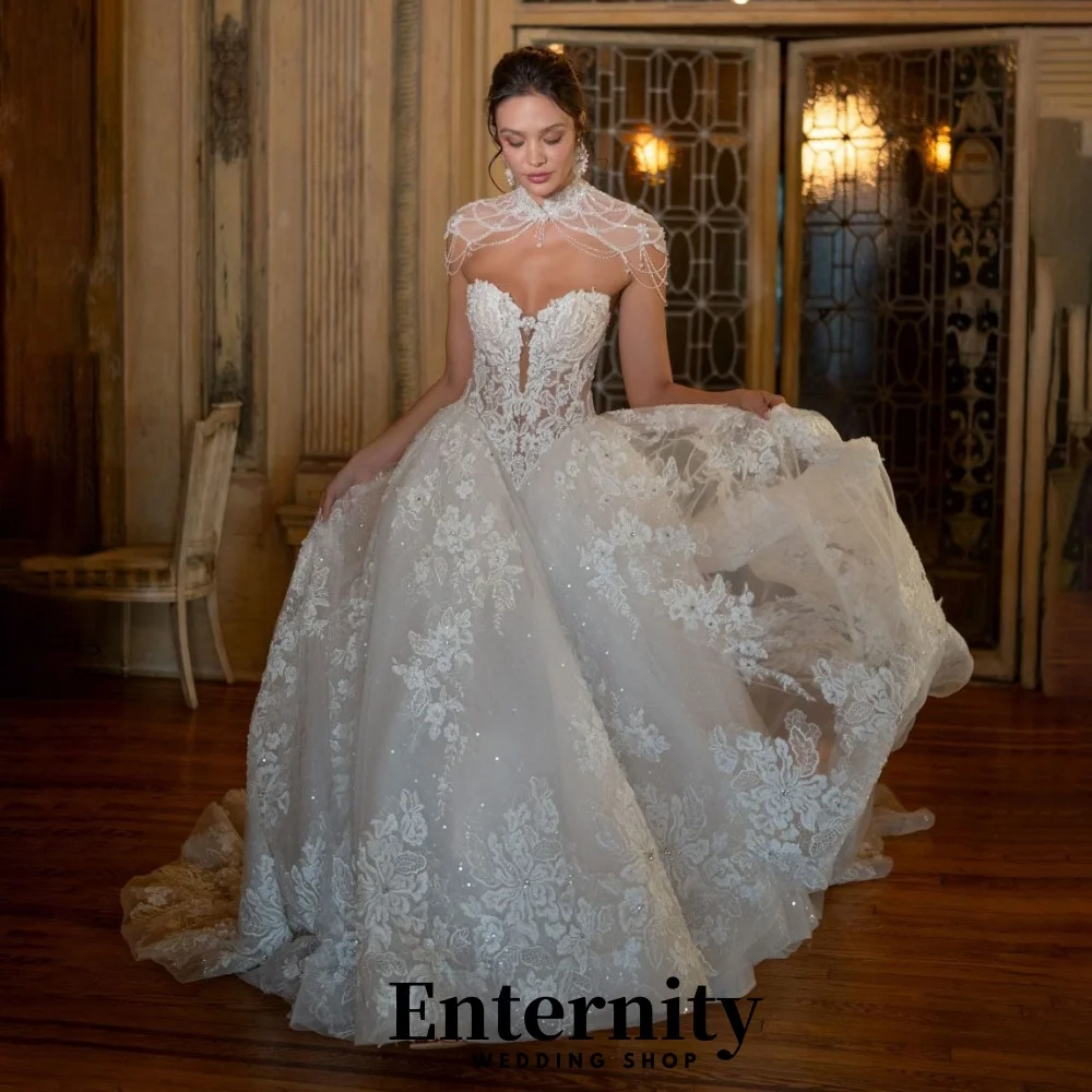 

Customized Zipper Wedding Dresses V-neck Sleeveless For Women Charming Simple Lace Applique Bridal Gowns Vestidos De Novia