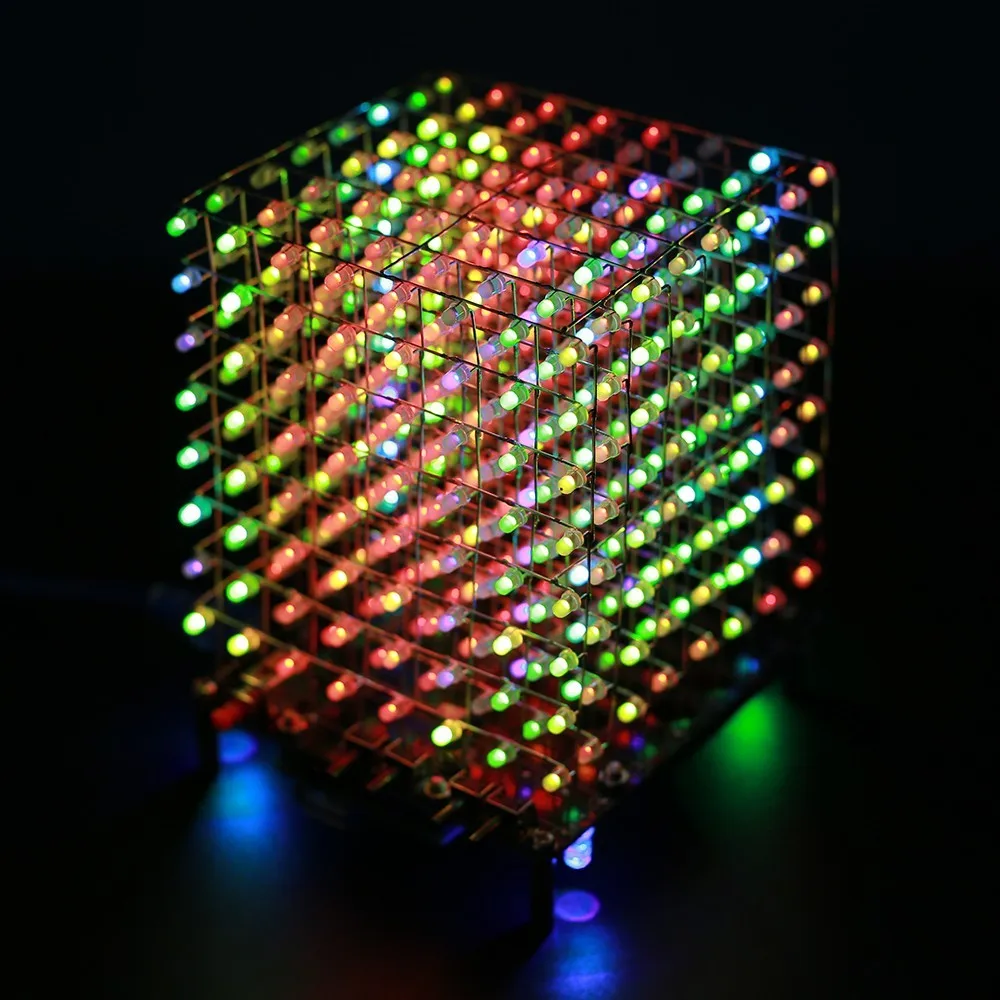 DIY Electronic Kit RGB Music LED Light 3D Cube Colorful 8x8x8 3D8 with Remote Control for Soldering Project Practice STEM Train