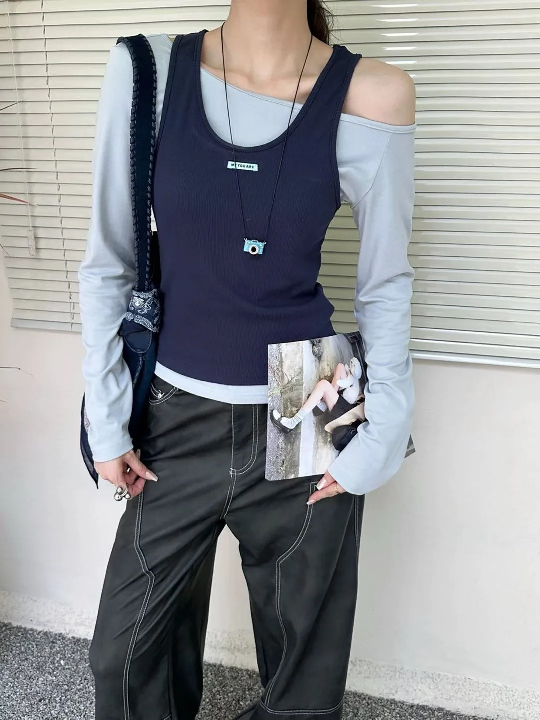 

Футболка Slim Fit Long Sve, женский комплект из двух предметов, высокоэластичная основа с колючками, корейская смесь хлопка, осень...