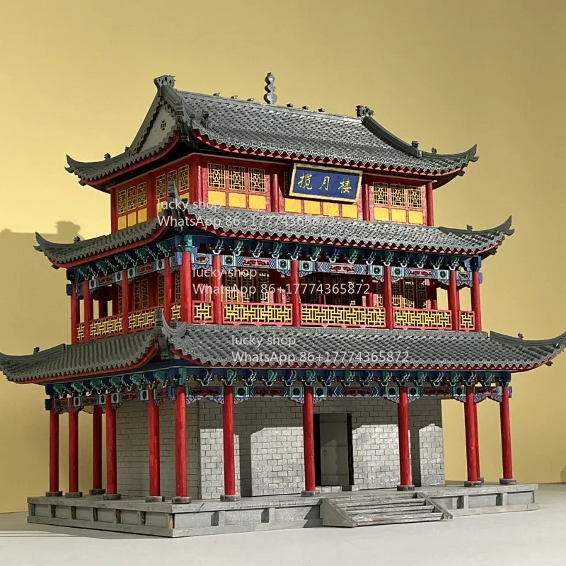 Wooden Assembled Ancient Architectural Model Lanyuelou Handicraft Ornament Tenon and Mortise Building Block