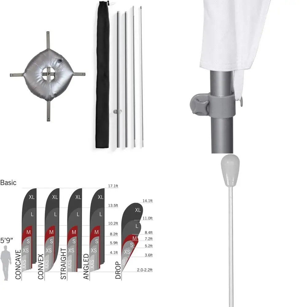 

Feather Flag Set with 4 Pole Sections, Cross Base, and Weight Bag