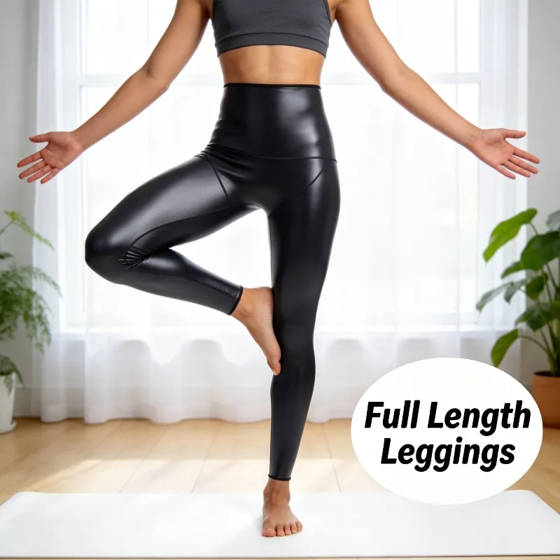 Men High Waist Shaping Pants 4 Way Stretch PU Leather Tummy Control Slim Fit Cropped Leggings