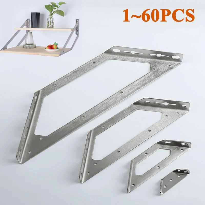 

1-60pcs Trapeziform Triangle Bracket Stainless Steel Universal Corner Braces Joint Shelf Support Furniture Corner Connector