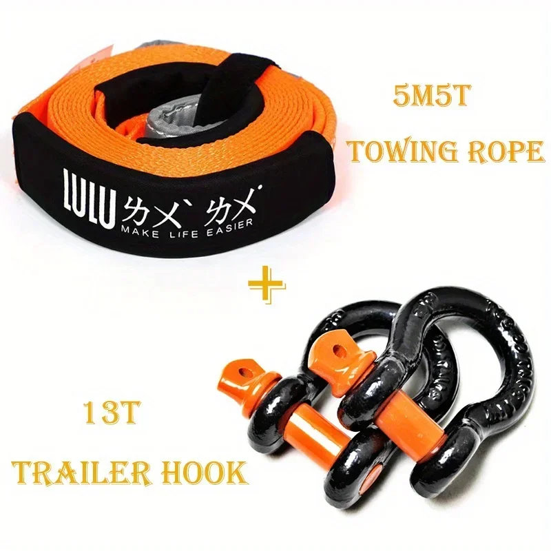 5M 5 Tons Tow Rope Heavy Duty High Strength Recovery Emergency Towing Rope Cable Strap with 2 Hooks for Car Truck Trailer