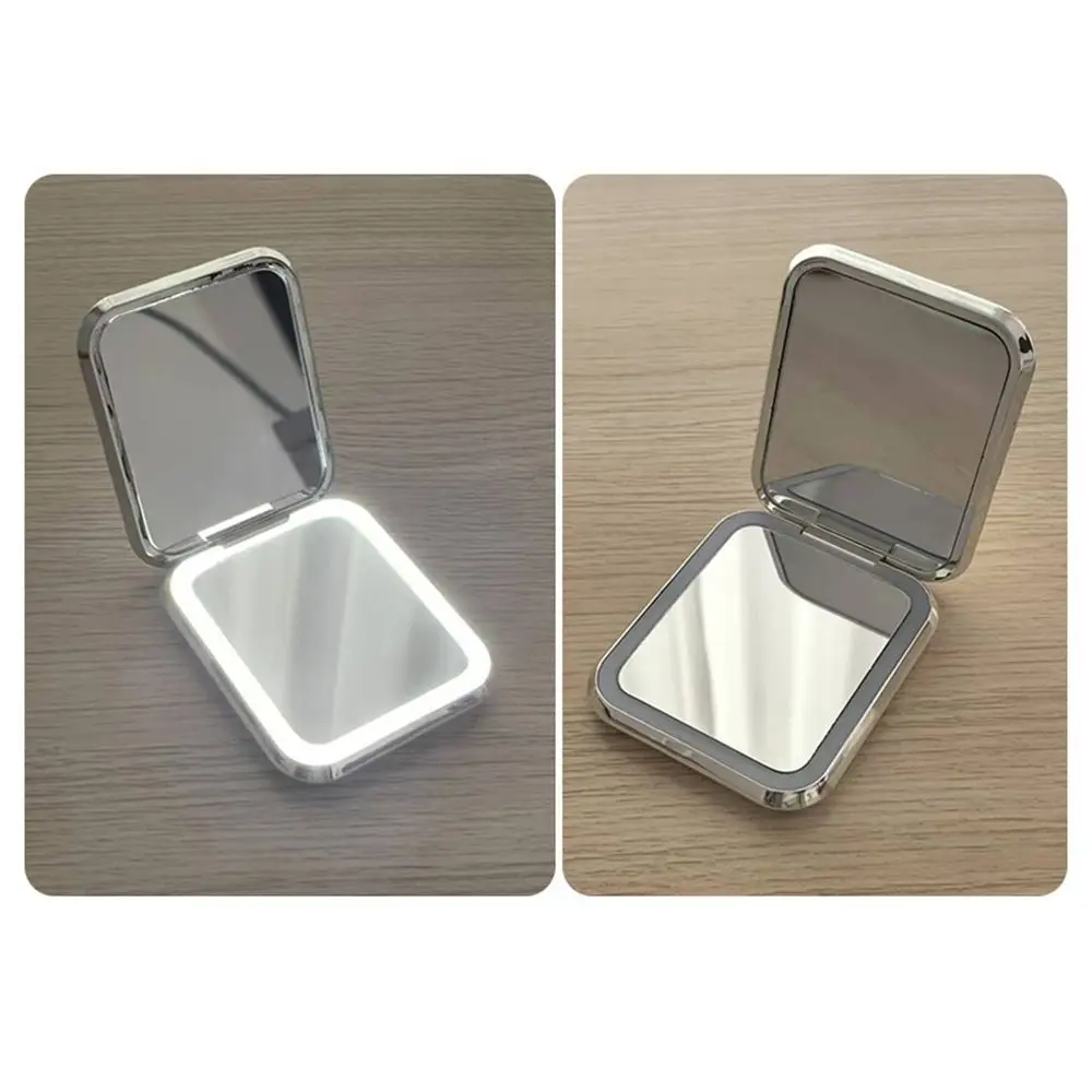Espelho de maquiagem led dupla face, mini chapeamento, espelhos cosméticos para viagem, recarregável por usb, espelho de bolso regulável com luz para escritório