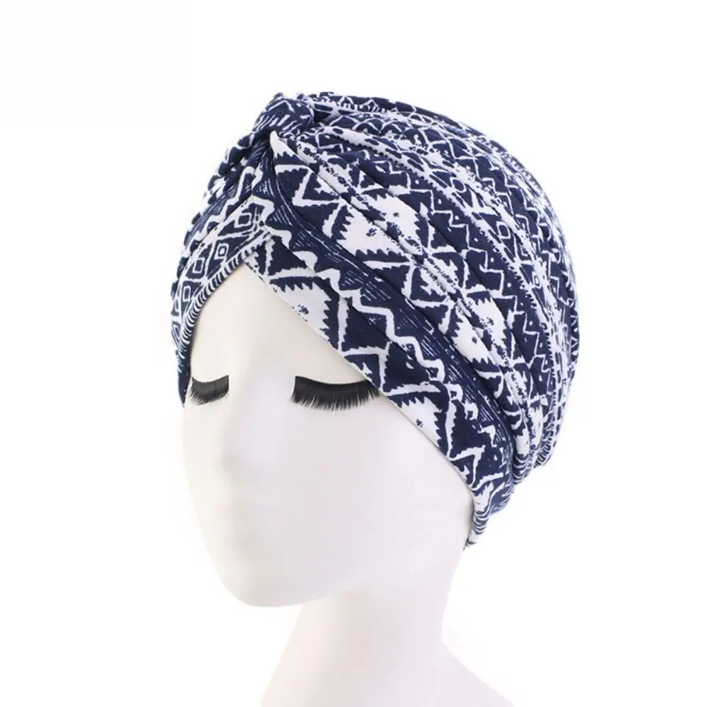 New Soft Pastoral Style Ruffled Turban Hat Cotton Floral Print Chemo Cap Headwrap Pleated Turban Women