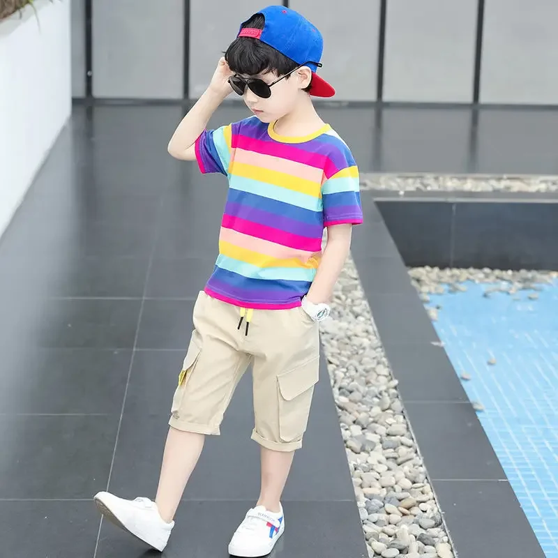 New Summer Boys Clothing Sets Children T-shirt Short Sleeve +Pants Set Two Pieces Set Kids Baby Boys Clothes 6 8 10 Years Old