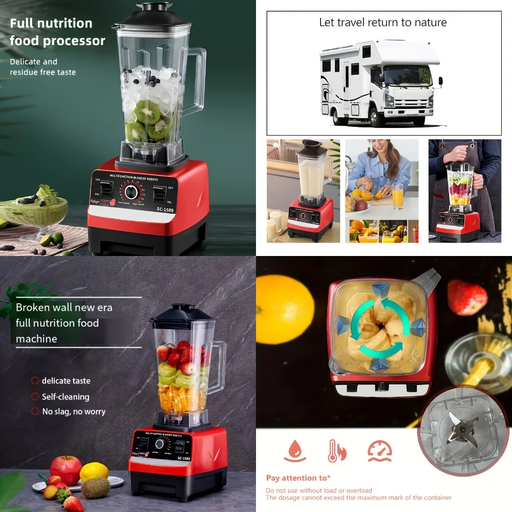 1PC Red 110V-130V Multifunctional Blender with Wall Breaker, Compact PP Material for RV Kitchen, Cooking, Food Grinding, Ice Cru