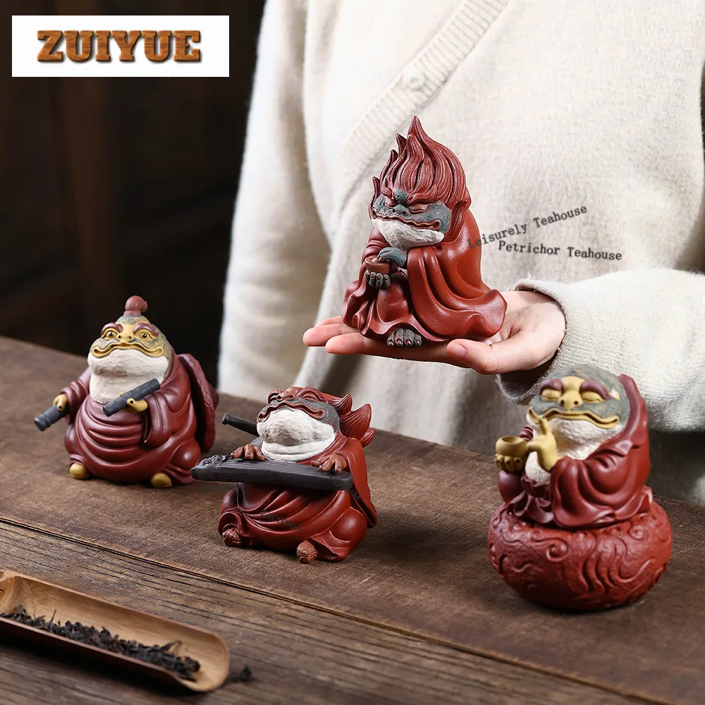 Yixing Purple Clay Fortune Golden Toad Tea Pet Zen Lucky Model Tea Figurine Play Toys Tea Statue Ornaments Supplies Craft