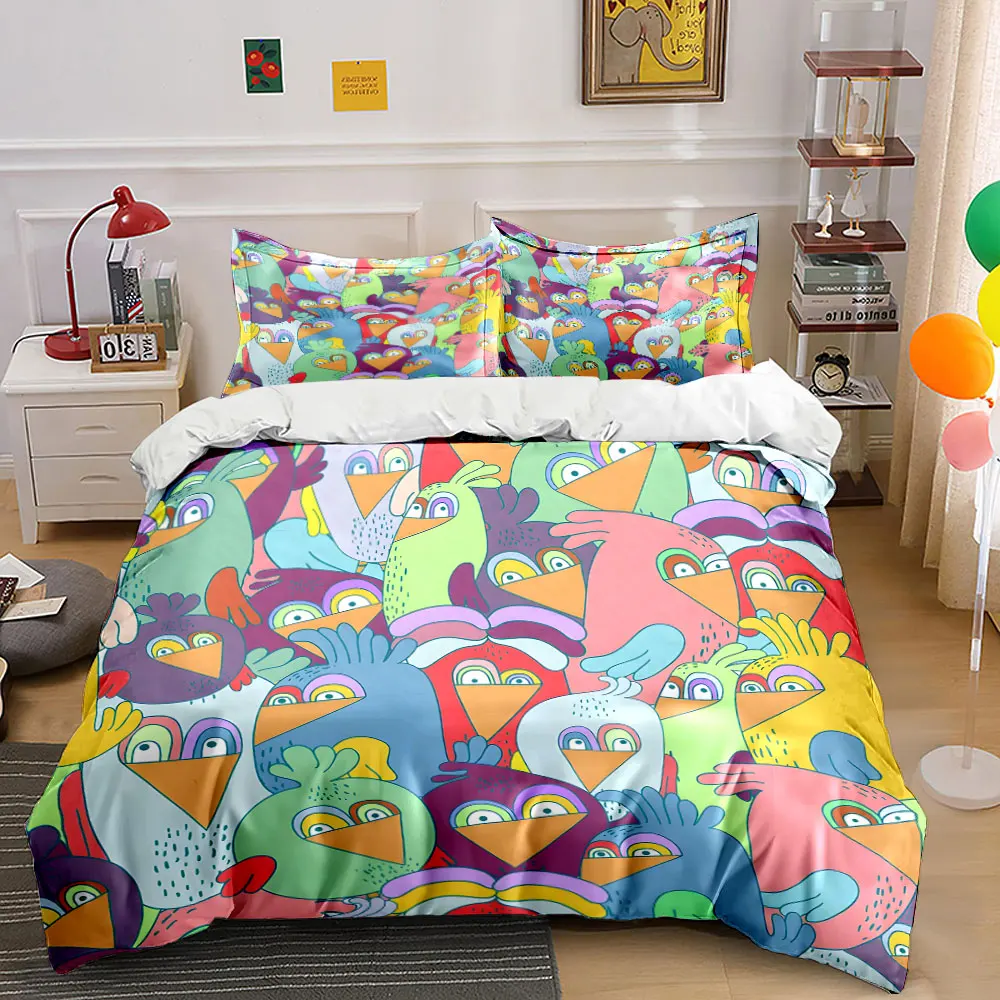 Colorful cartoon bird illustration Printed Duvet Cover Set1 Duvet Cover+2 PillowcaseMulti Size Bedroom Bedding Decor