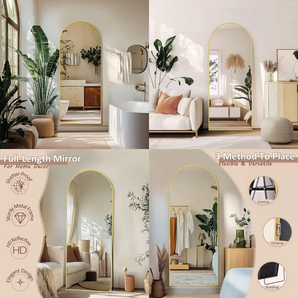 Espelho de corpo inteiro estilo arqueado - Espelho de chão 59 x 18 para parede, quarto, banheiro, sala de estar - acabamento dourado