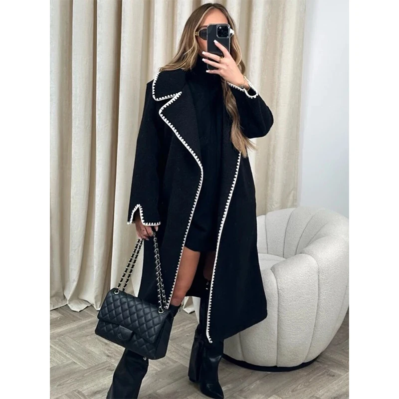 

Sdoube-sided Woolen Women Long Coat Vintage Jacket,Long Sleeve lapel casual outerwear,2024 Winter New Coats,Fashion and warmth